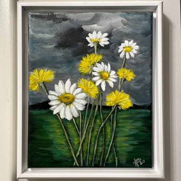 Hand Crafted Other - Yellow and White Daisy Flowers Painting